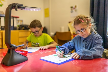 Zwei Vorschulkinder bearbeiten ihr Arbeitsblatt