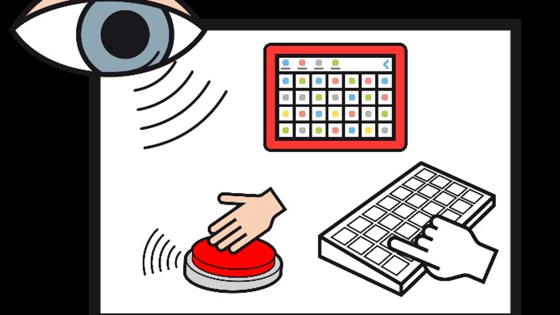 Zusammenschnitt von Metacomsymbolen (Auge, Taster, Tastatur etc.)