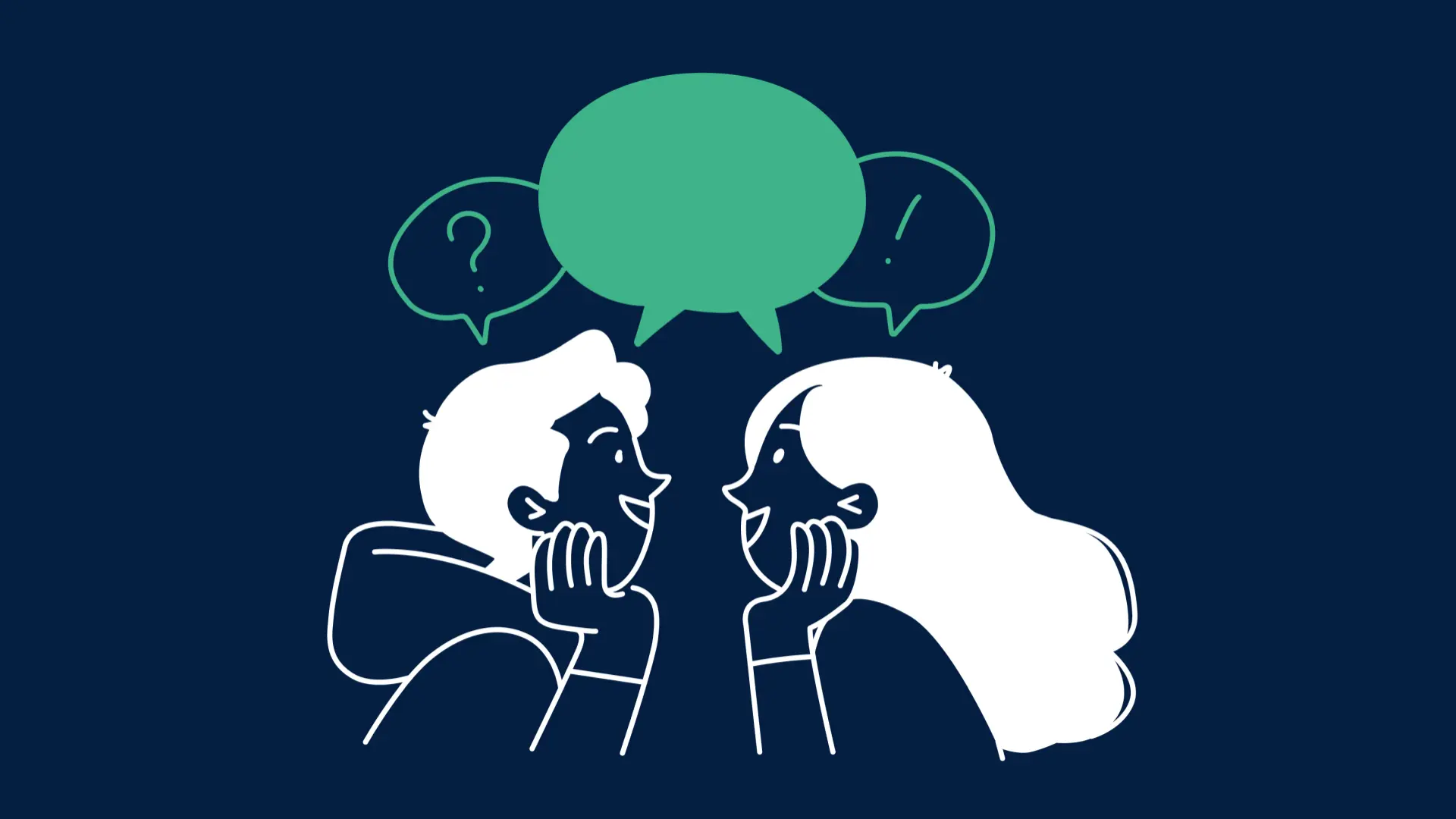 Illustration von einem Mann und einer Frau, die ein Gespräch führen
